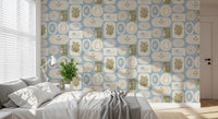 Arched moonlit window motifs add calm to soft blue coastal wallpaper, GD9904
