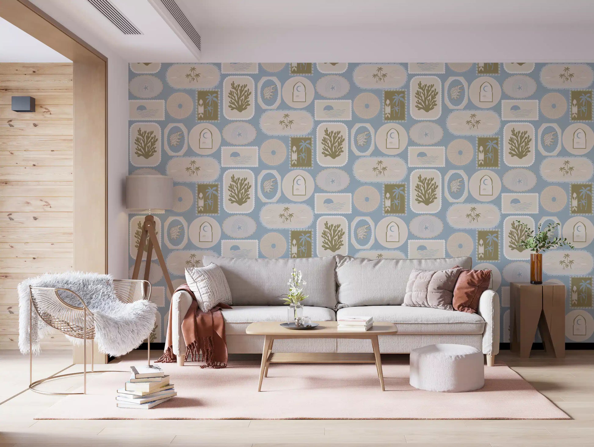 Beaded scallops and fringed edges shape every frame on this boho wallpaper., GD9904