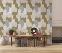 Sage and stone clouds carry the olive boho wallpaper for hallway., GD9905