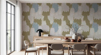 Earthy tones meet a dining in this olive and sage boho coastal wallpaper., GD9905