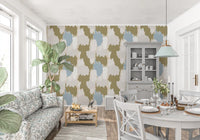 Cloud-shape olive coastal wallpaper turns a dining room calm and grounded., GD9905