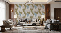 Soft, fuzzy edges shape every cloud in this olive boho coastal wallpaper., GD9905