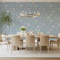 Sketchy seaside motifs feel relaxed across the soft blue tropical icon wallpaper., GD9908