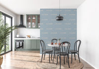 Closer look at the cream stroke detail on Soft Blue Boho Coastal wave wallpaper.
