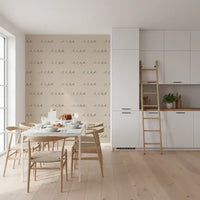 Pattern detail of Sand Wave Boho Coastal wallpaper showing gold and smoky blue strokes., GD9910