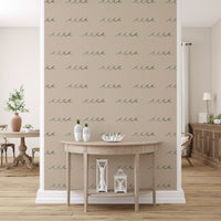 Open background and slow wave rhythm fill a hallway with boho coastal wallpaper., GD9910