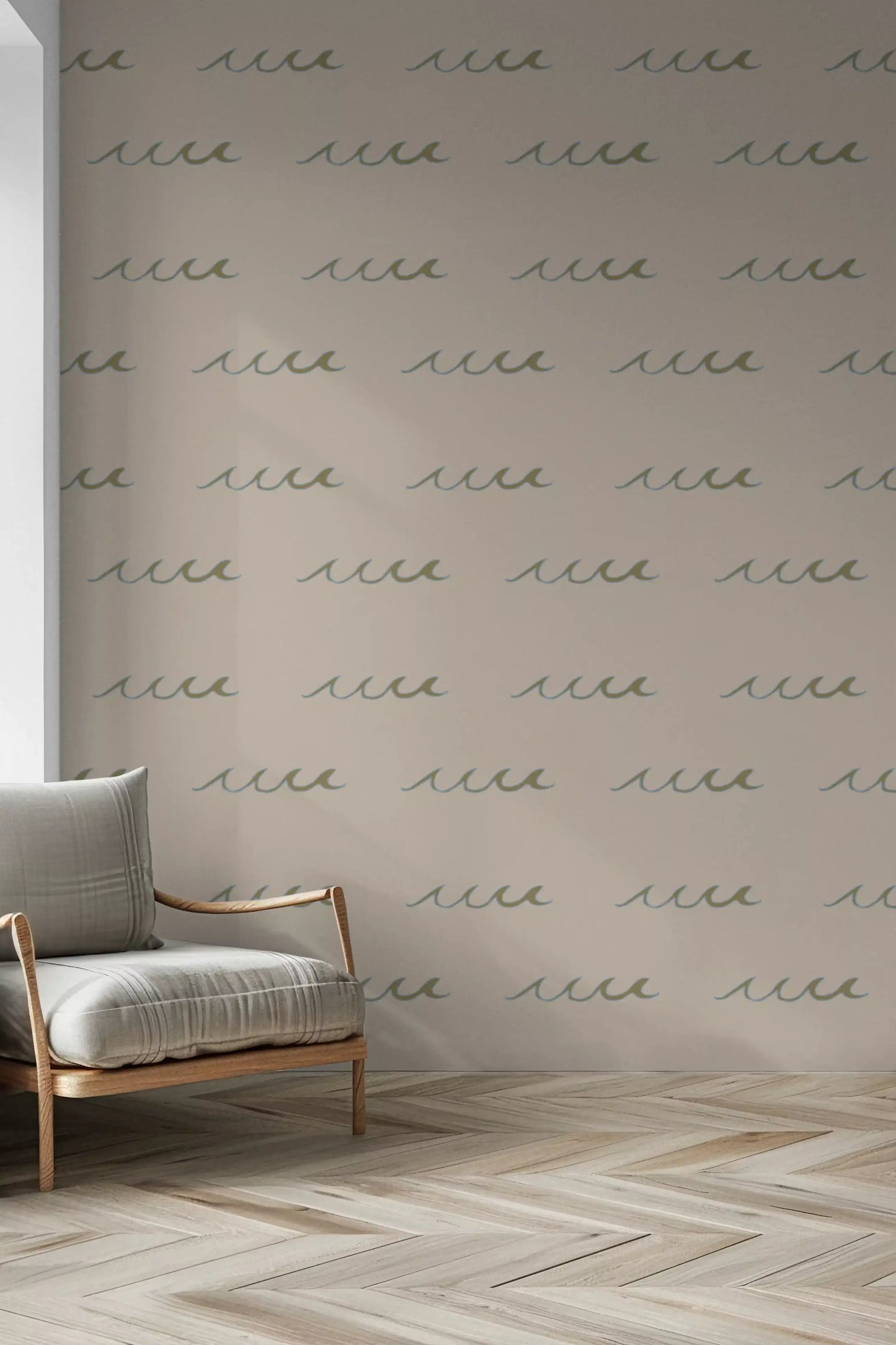 Texture preview of boho coastal wave wallpaper in muted earthy tones., GD9910