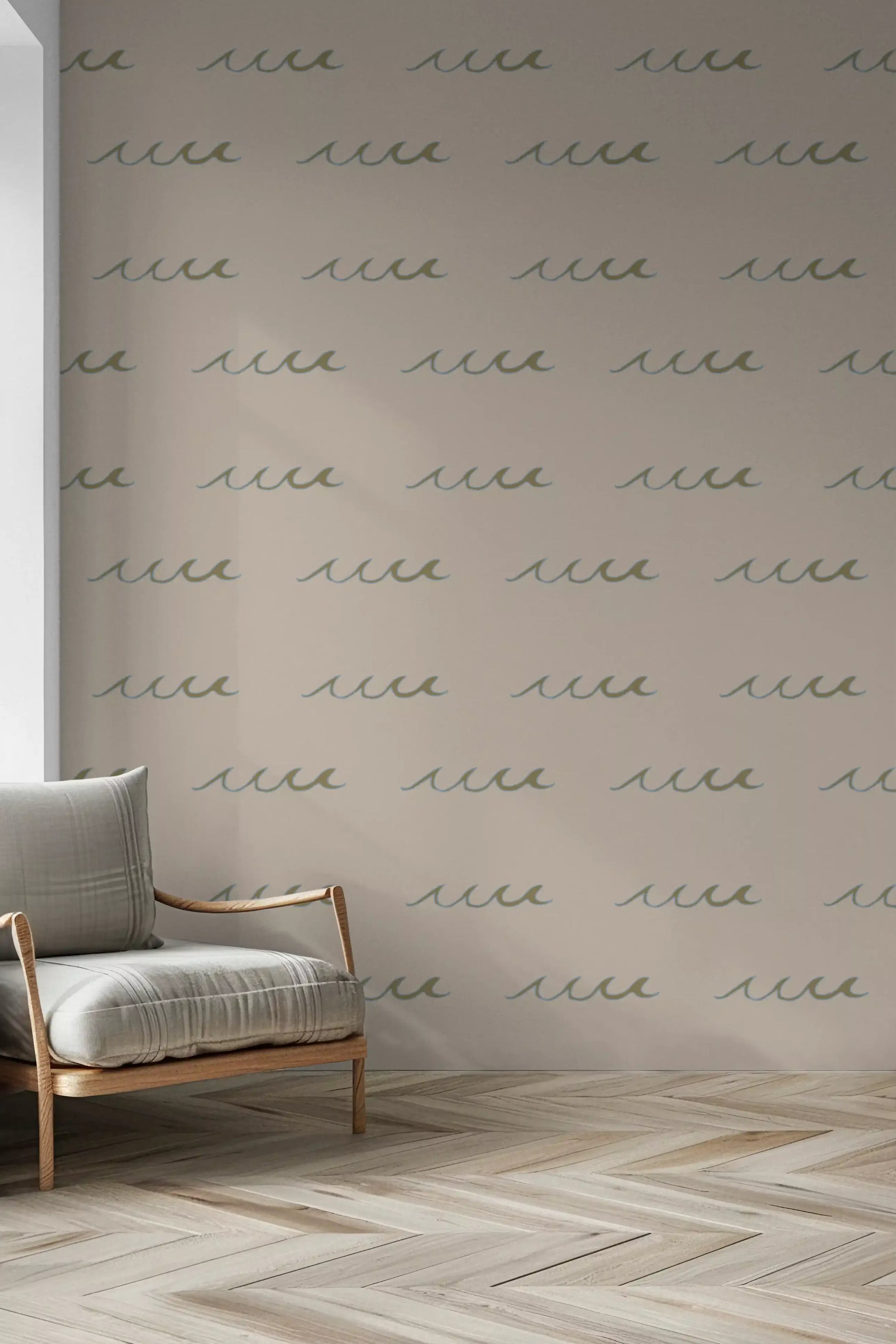 Texture preview of boho coastal wave wallpaper in muted earthy tones., GD9910
