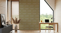 Workspace takes a breezy turn with olive green wave boho coastal wallpaper.
