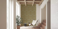 Olive green wave boho coastal wallpaper keeps its rhythm uneven and easy