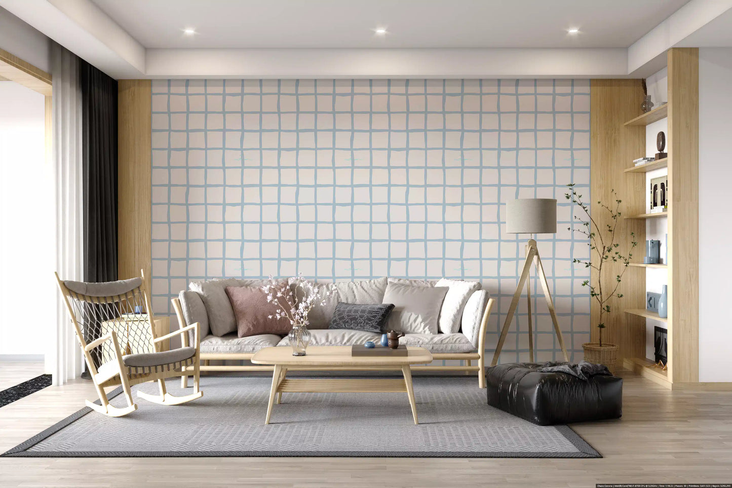 Olive green grid boho coastal wallpaper keeps its lines soft and slightly uneven., GD9912