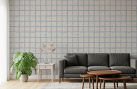 Squares wobble gently across the surface of olive green grid coastal wallpaper., GD9912