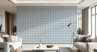 Boho Coastal Painterly Grid wallpaper close-up showing gestural cream lines on soft blue squares, GD9913