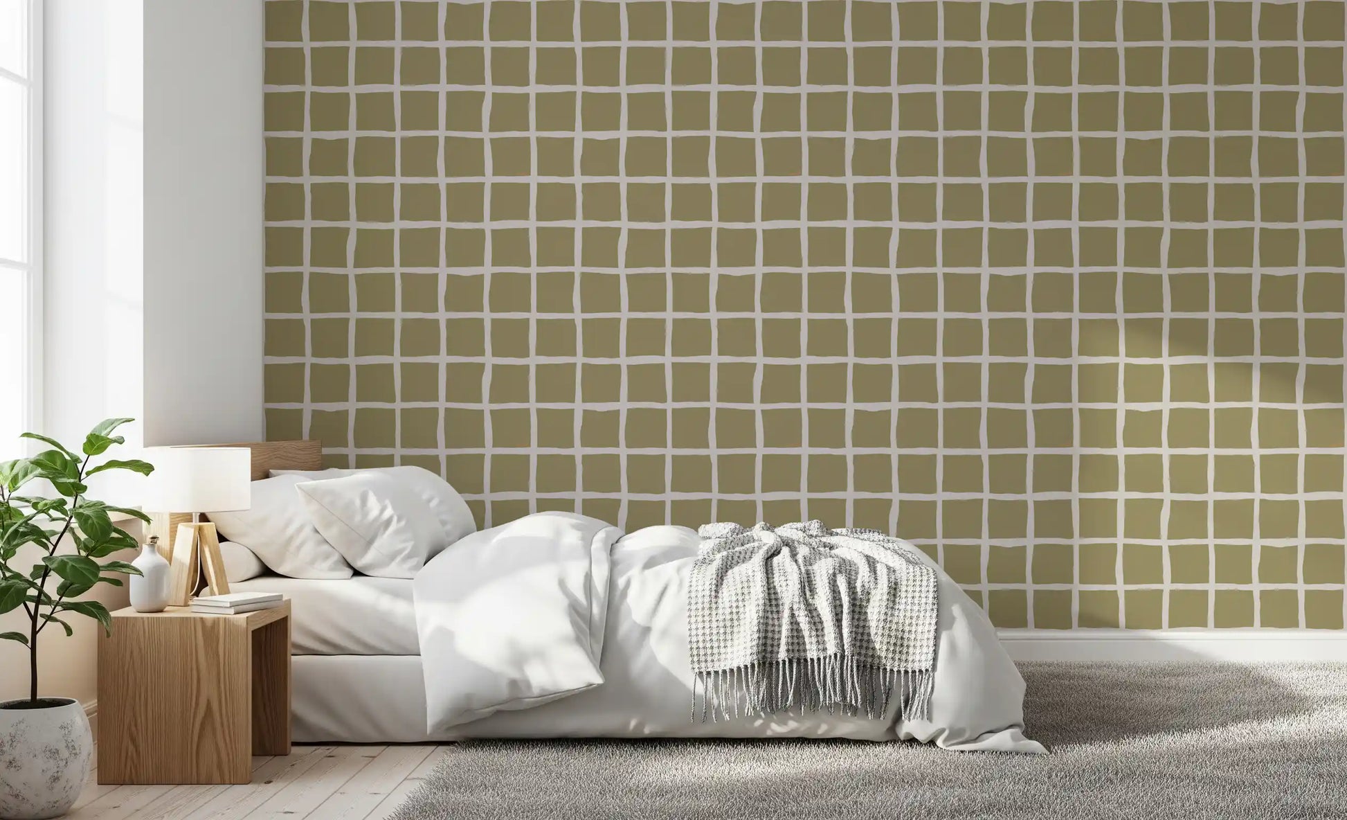This light Boho wallpaper brings an earthy and organic texture to a bedroom