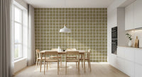 Olive Beige Green Grid Boho Wallpaper provides a fresh look for dining room.
