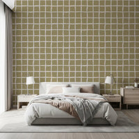 Minimalist Grid wallpaper adds a calming and rhythmic feel to quiet bedroom