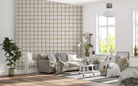 Relaxing living room space displaying subtle boho wallpaper on the wall., GD9915