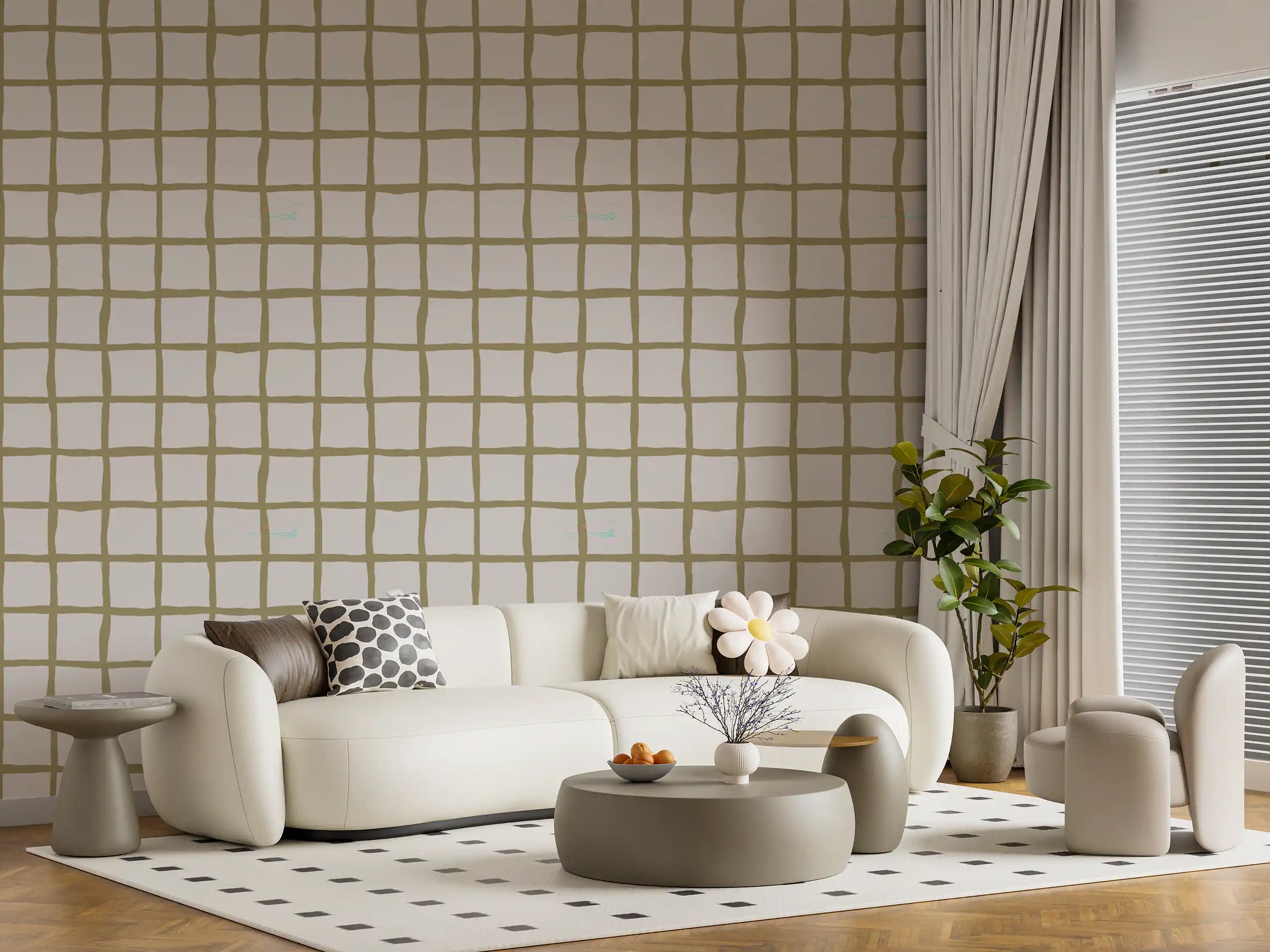 Soft green wallpaper displaying an organic square checkerboard layout., GD9915