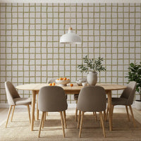 A bright dining room featuring a minimalist check wallpaper pattern., GD9915