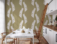 Light boho coastal wallpaper styling within a spacious kitchen-dining area., GD9916