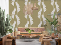 Minimalist banana leaf wallpaper displaying a dual-tone organic pattern., GD9916