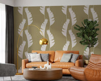 Hallway enhanced by subtle green banana leaf pattern wallpaper., GD9916
