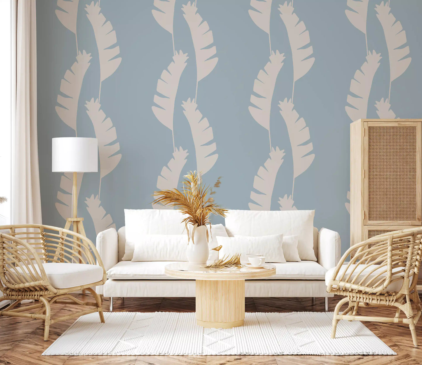 Leaf patterned wall mural guiding the path down a long narrow hallway, GD9917