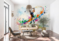 Colorful Golf mural brightening the blank walls of an sunlit living room., GD9922