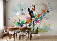 A modern dining area framed perfectly by the colorful dynamic wall mural., GD9922