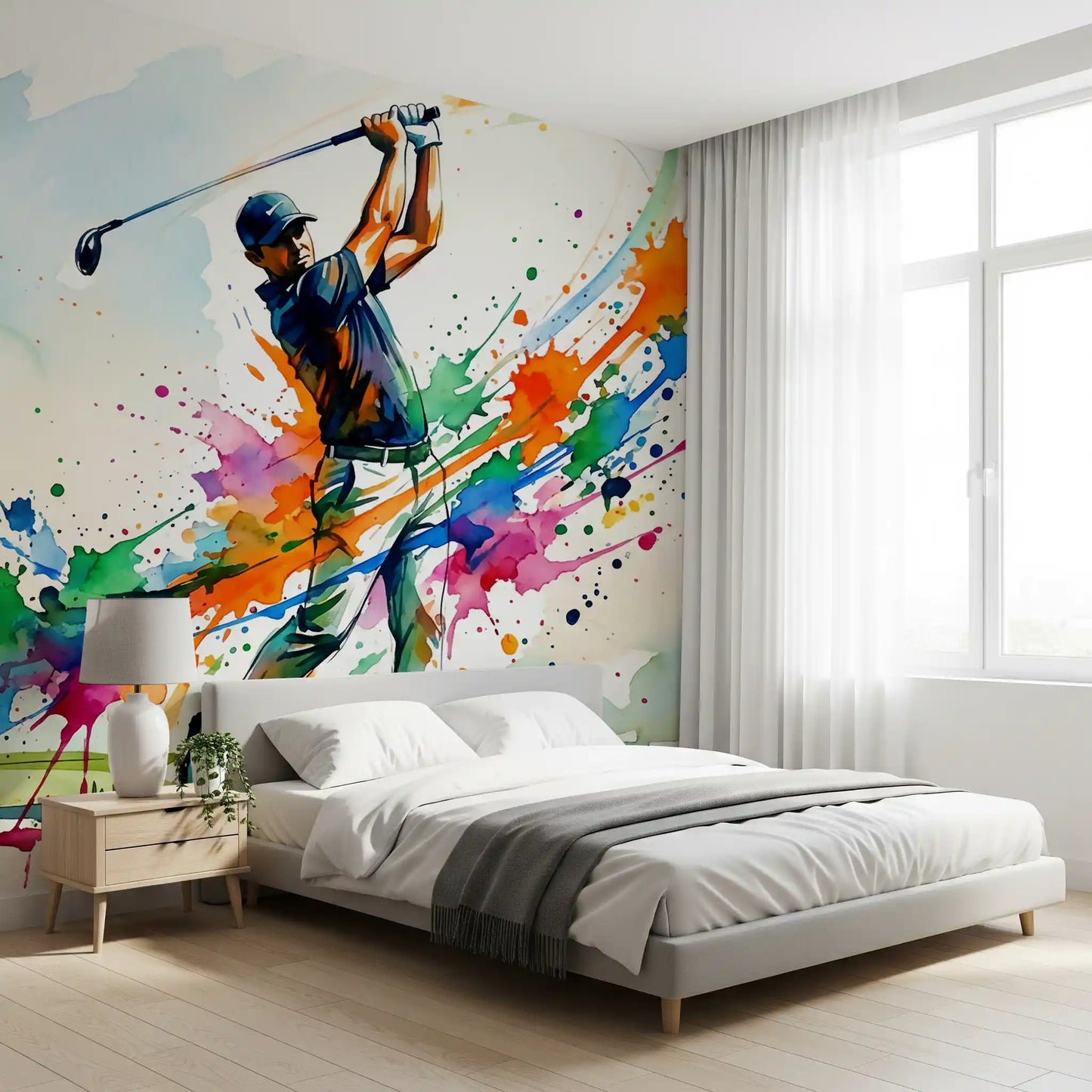Detailed view of the swing in the Dynamic Golf Splash wall mural pattern., GD9922