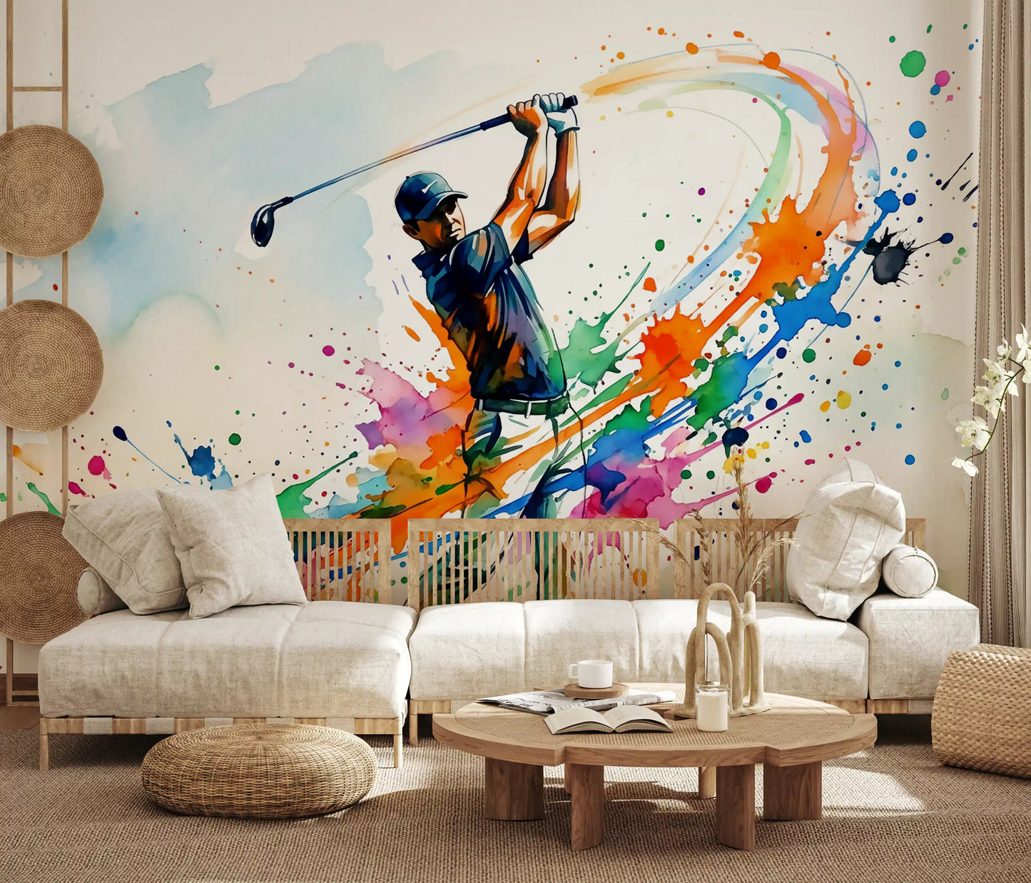 Rainbow watercolor trails define this striking Dynamic Golf Splash wall mural., GD9922