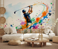 Rainbow watercolor trails define this striking Dynamic Golf Splash wall mural., GD9922