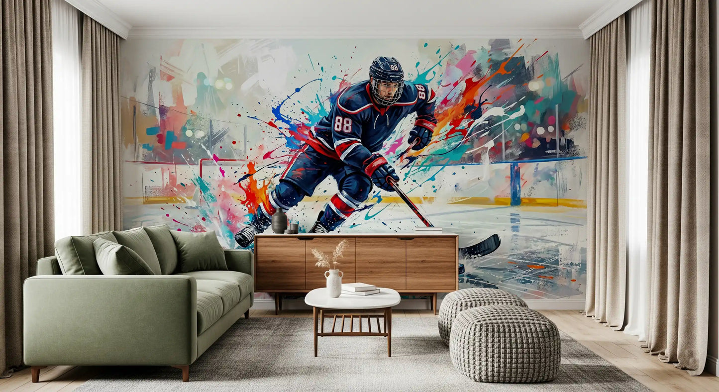 Icy surface details shining through the energetic hockey action wall mural., GD9923