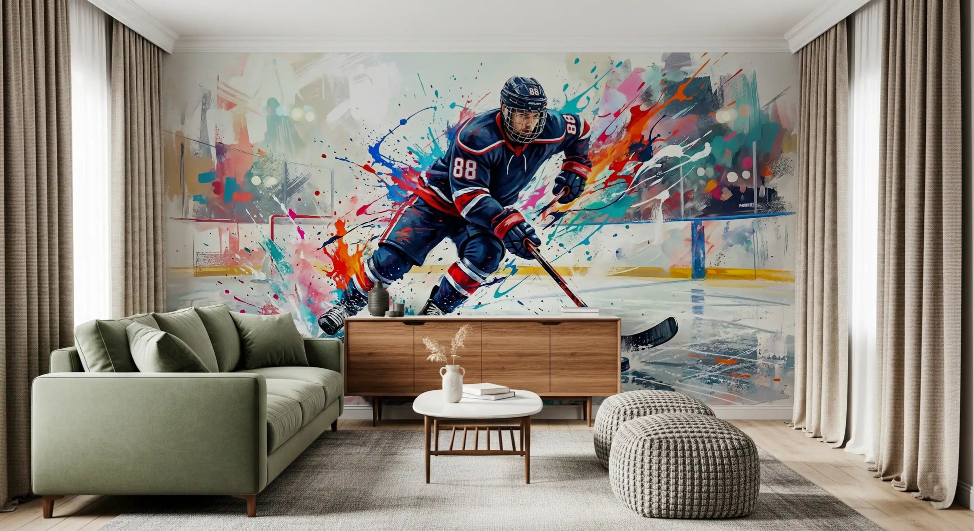 Icy surface details shining through the energetic hockey action wall mural., GD9923
