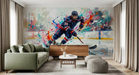 Icy surface details shining through the energetic hockey action wall mural., GD9923