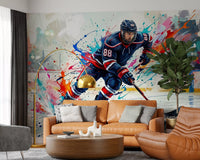 Entertainment hallway brought to life by the fast paced hockey action wall mural., GD9923