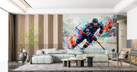 Forward momentum captured beautifully within the colorful hockey player wall mural., GD9923
