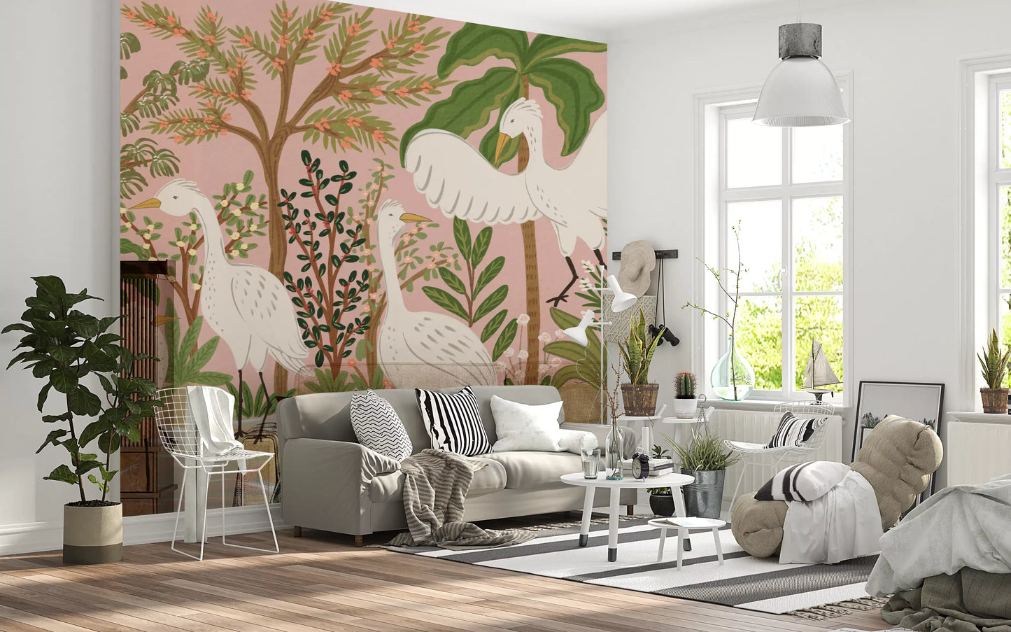 Graceful Egrets in a Serene Botanical Oasis Wall Mural