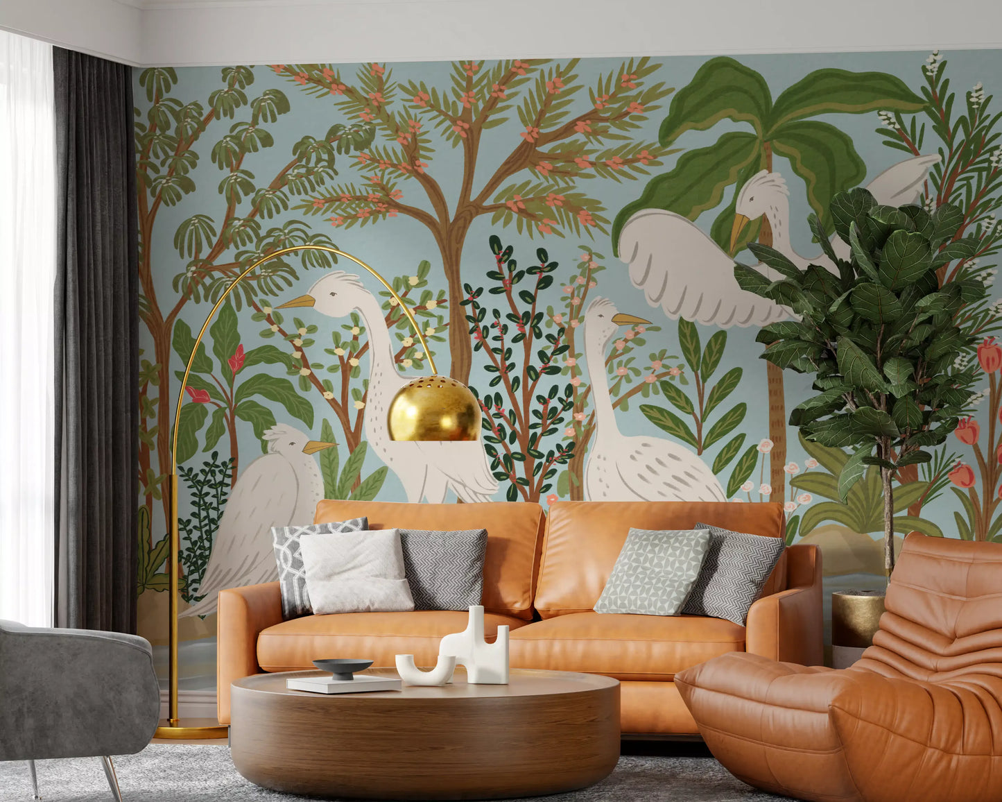 River Egrets: Serene Jungle Dance Wall Mural