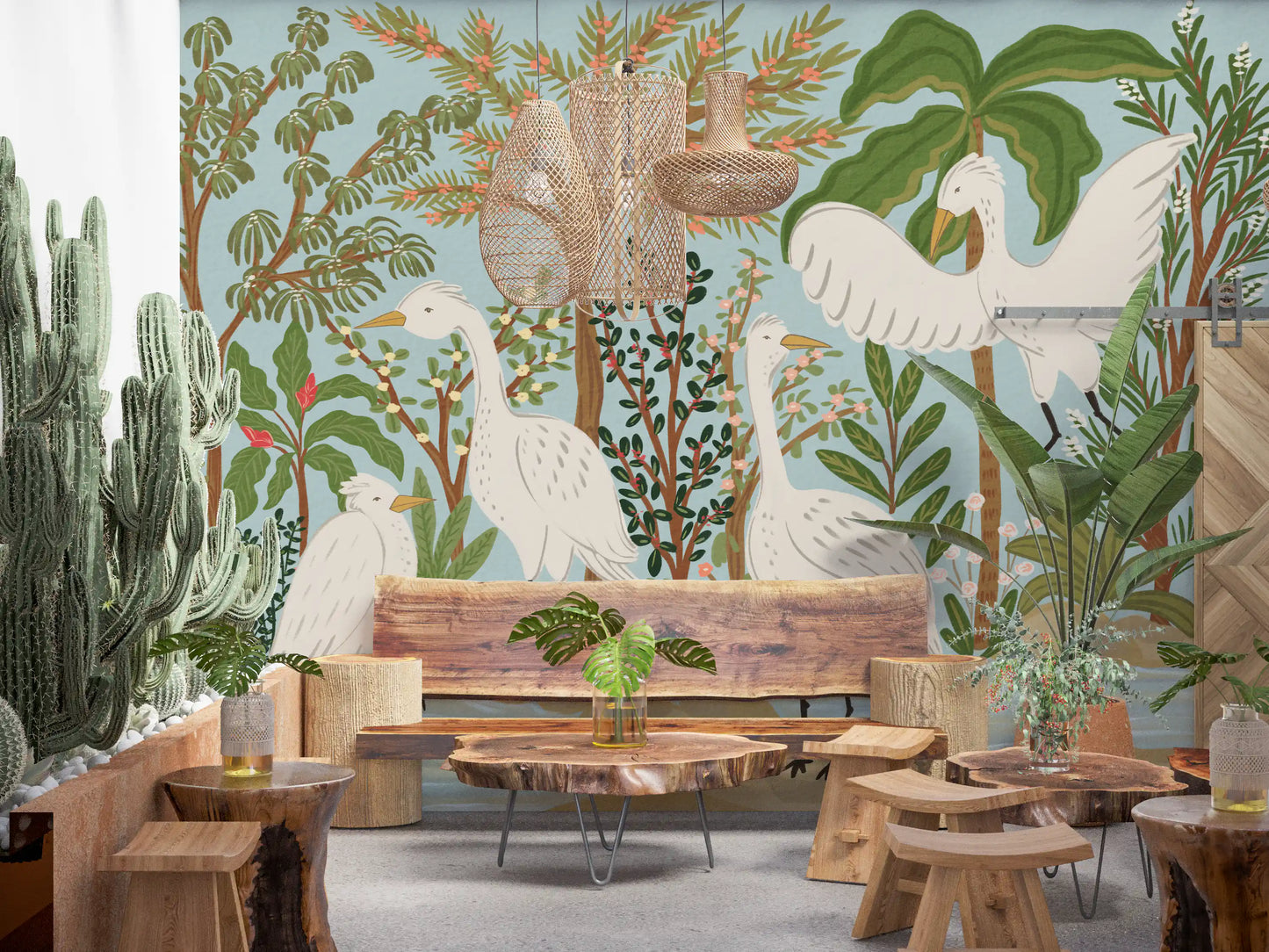 River Egrets: Serene Jungle Dance Wall Mural