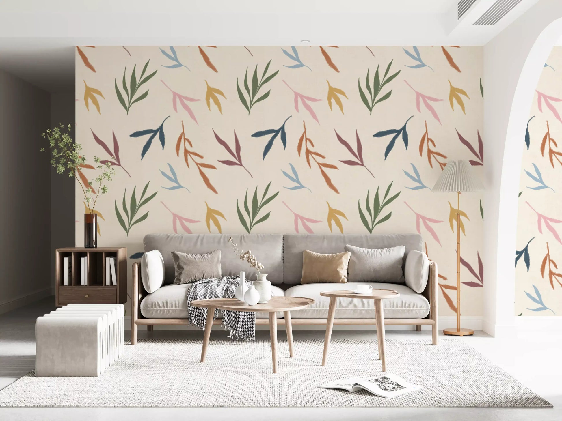 Subtle linen-look background textures on this tropical wallpaper layout., GD9926