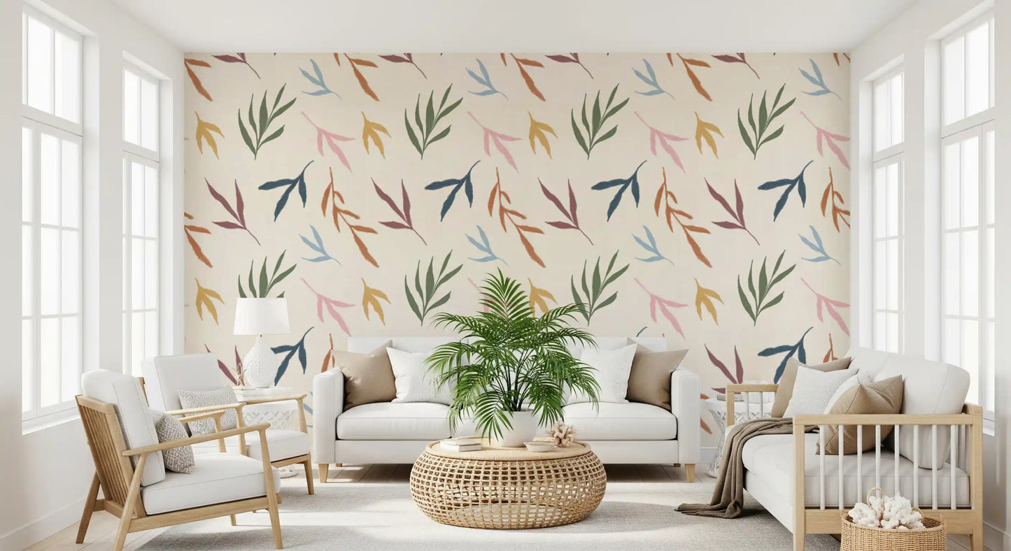 Delicate textures are seen on the Tropical Painted Leaves Wallpaper., GD9926