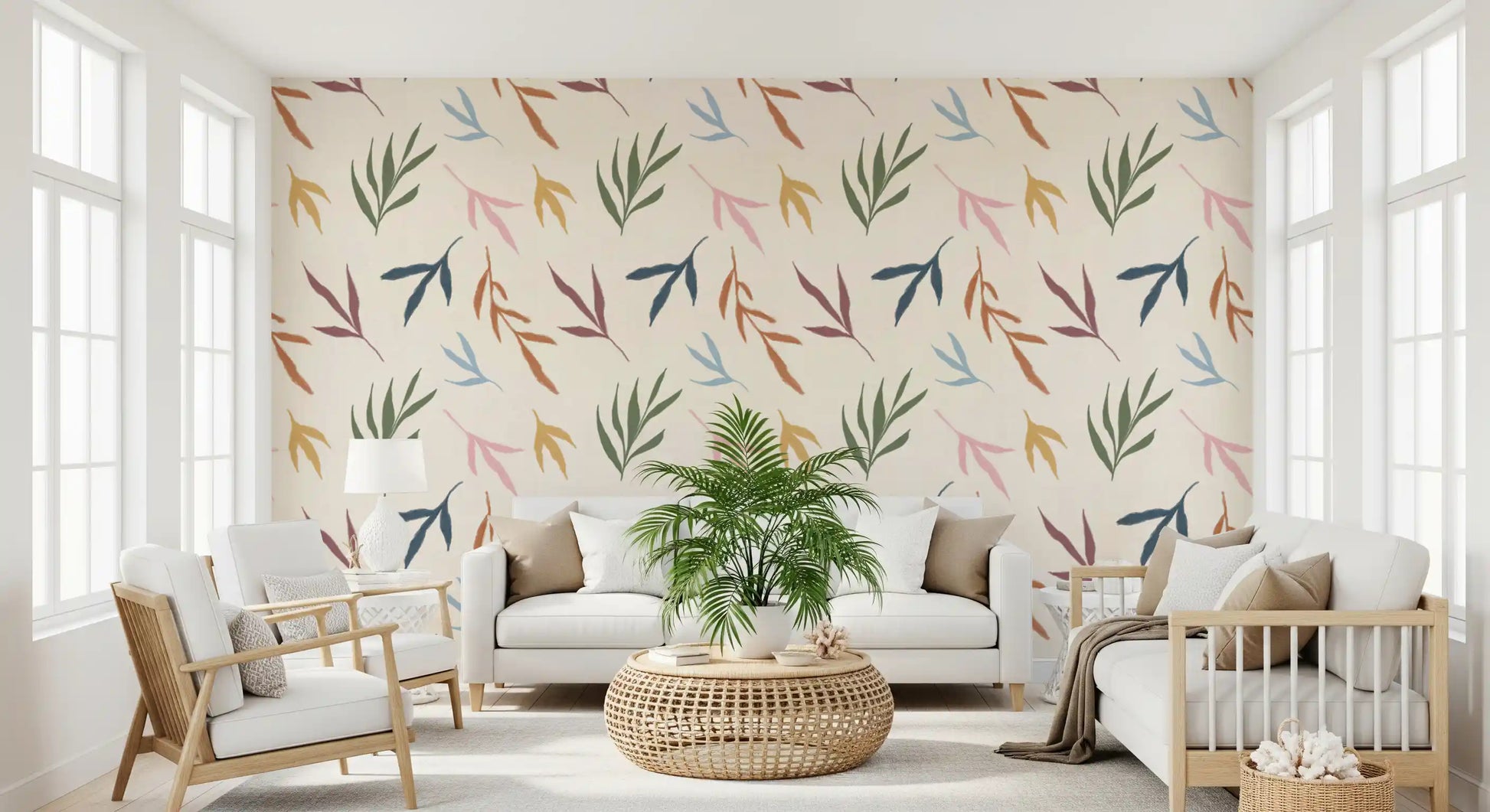 Delicate textures are seen on the Tropical Painted Leaves Wallpaper., GD9926