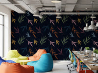 This long office wrapped in the dark Tropical Painted Leaves wallpaper.