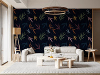 Multicolored hand-painted foliage on a dark background wallpaper.