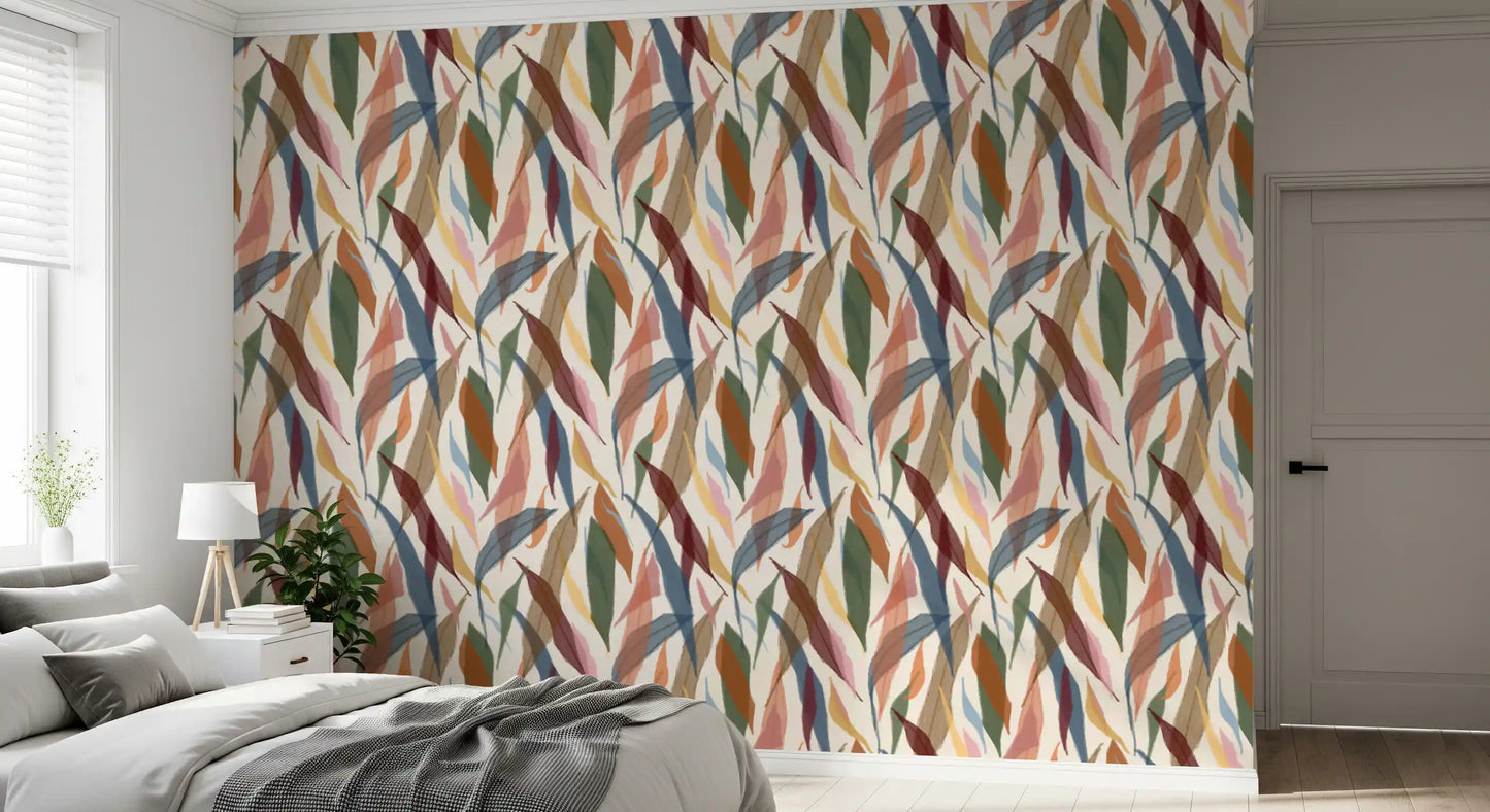Botanical painted wallpaper adding a serene touch to a modern minimalist bedroom., GD9928