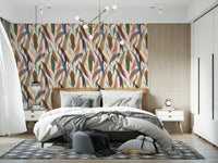 Sweeping leaf shapes cascade across the watercolor painted wallpaper., GD9928