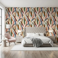 Detailed view of the foliage wallpaper with rich burgundy and green leaves., GD9928