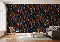 Hallway accented with the dynamic foliage of the Tropical Painted Collage wallpaper., GD9929