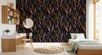 Vibrant bedroom atmosphere created by the Painted Collage Dark wallpaper., GD9929